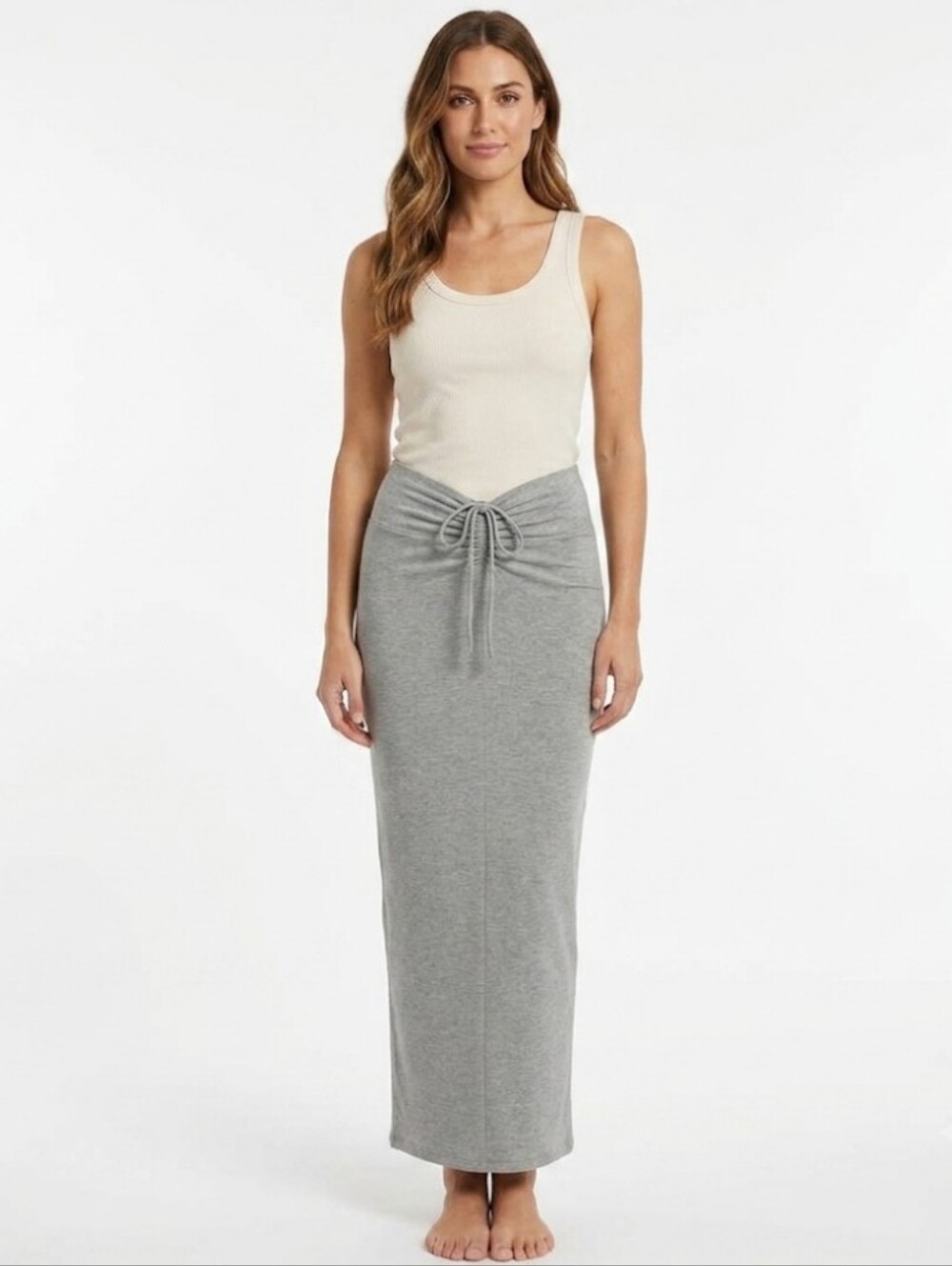 NWT SKIMS SOFT LOUNGE RUCHED MAXI SKIRT HEATHER GRAY XXL 2X